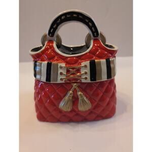 DAVID'S COOKIES HAND PAINTED BLACK RED GOLD CERAMIC PURSE COOKIE JAR